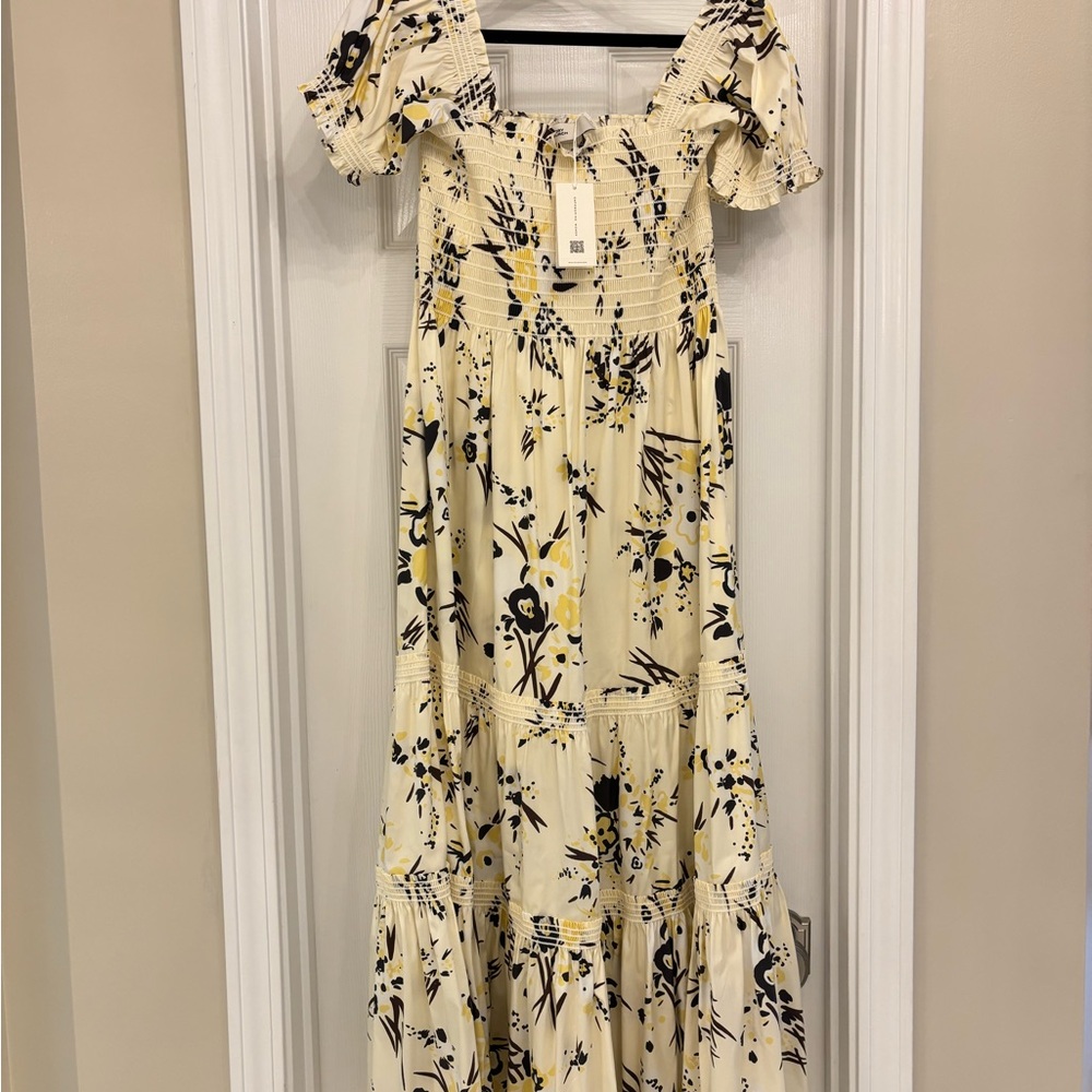 Tory Burch Cream and Black Floral Maxi Dress
